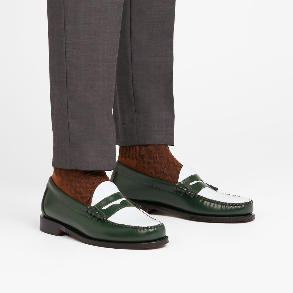 Mens Weejuns Larson Penny Loafers In Green And White