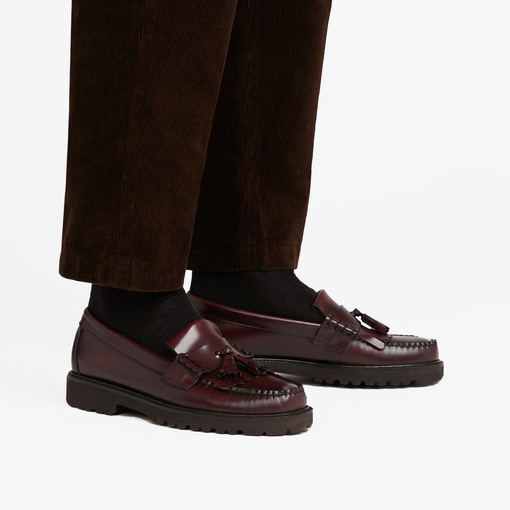 Kiltie Tassel Loafer Mens Wine Leather Loafers –