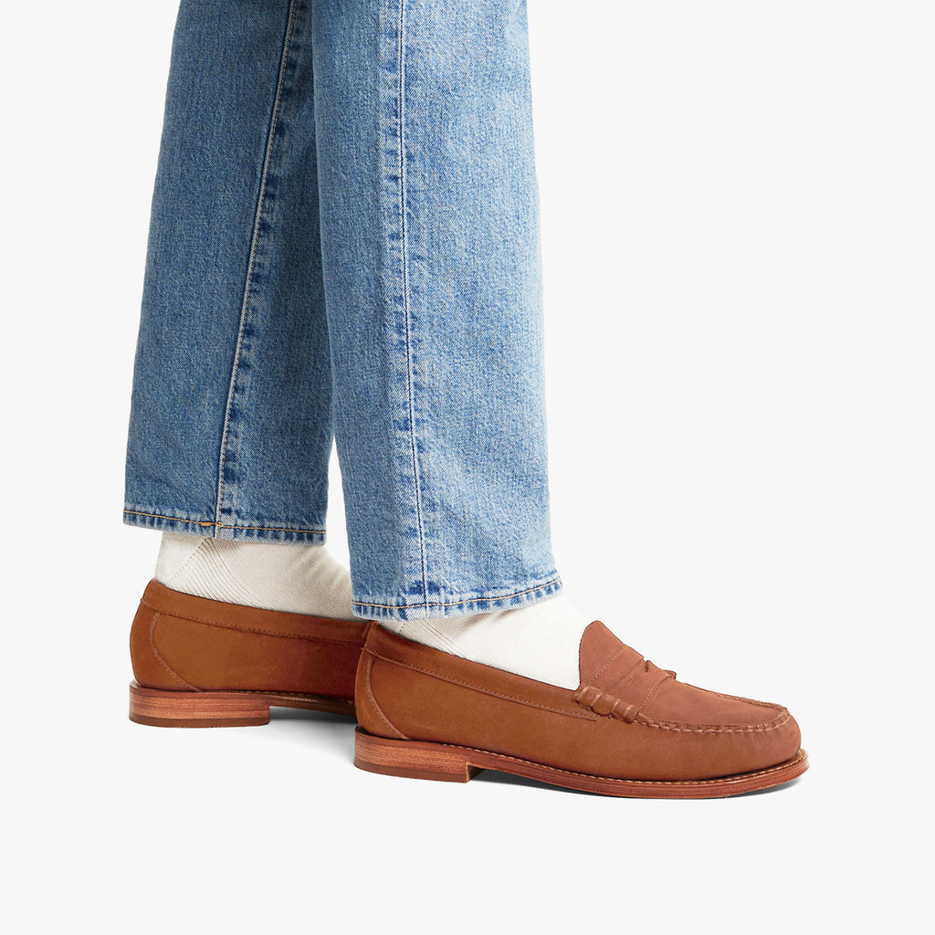 Mens Weejuns Larson Penny Loafers In Nubuck Tan Leather