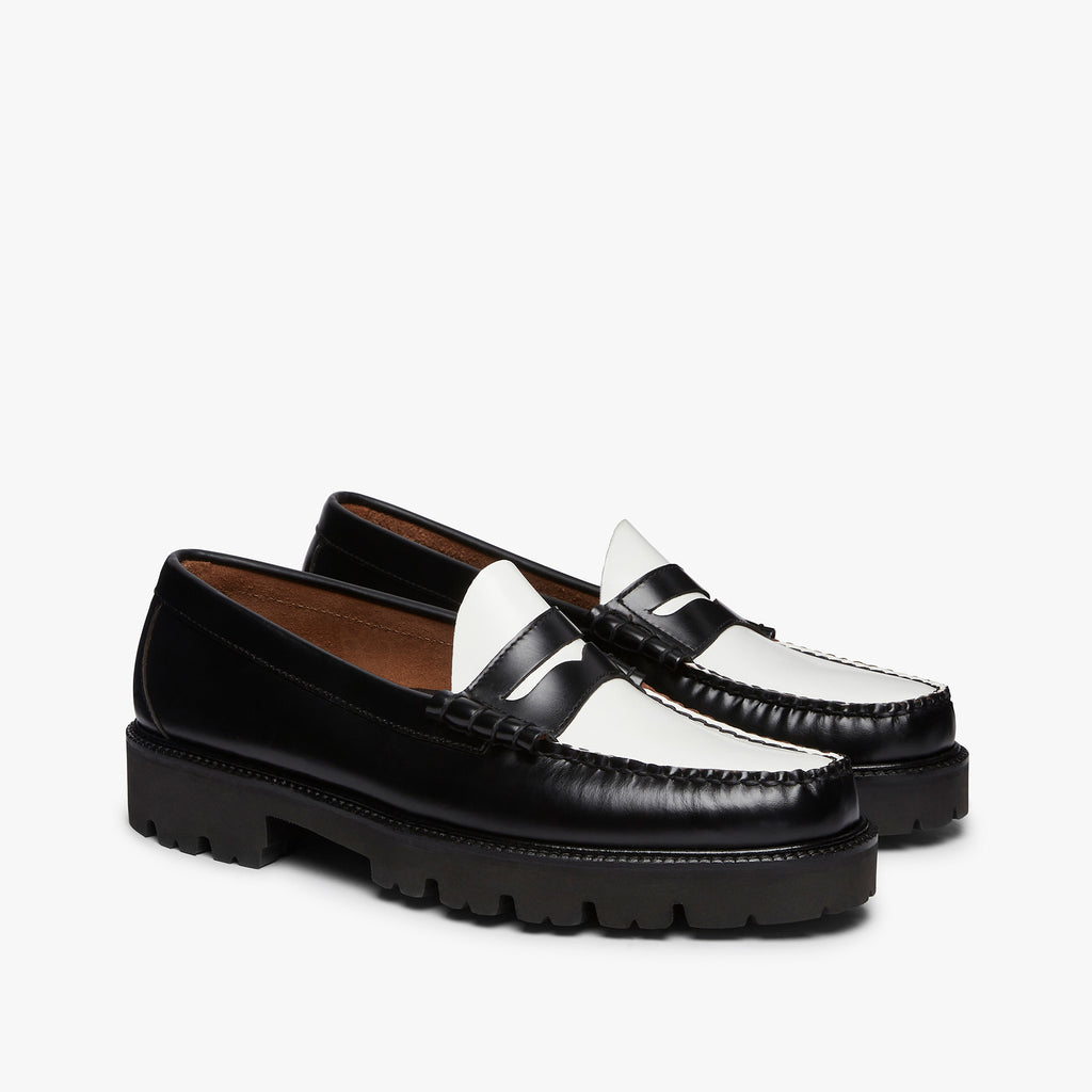 Mens Black And White Leather Loafers | Black And White  display picture 1