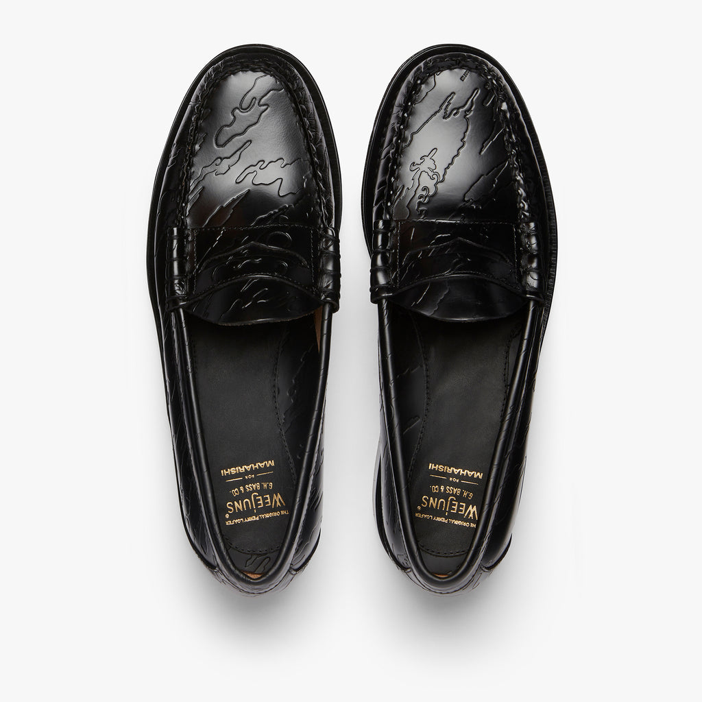 x Maharishi Larson Penny Loafers In Embossed Black