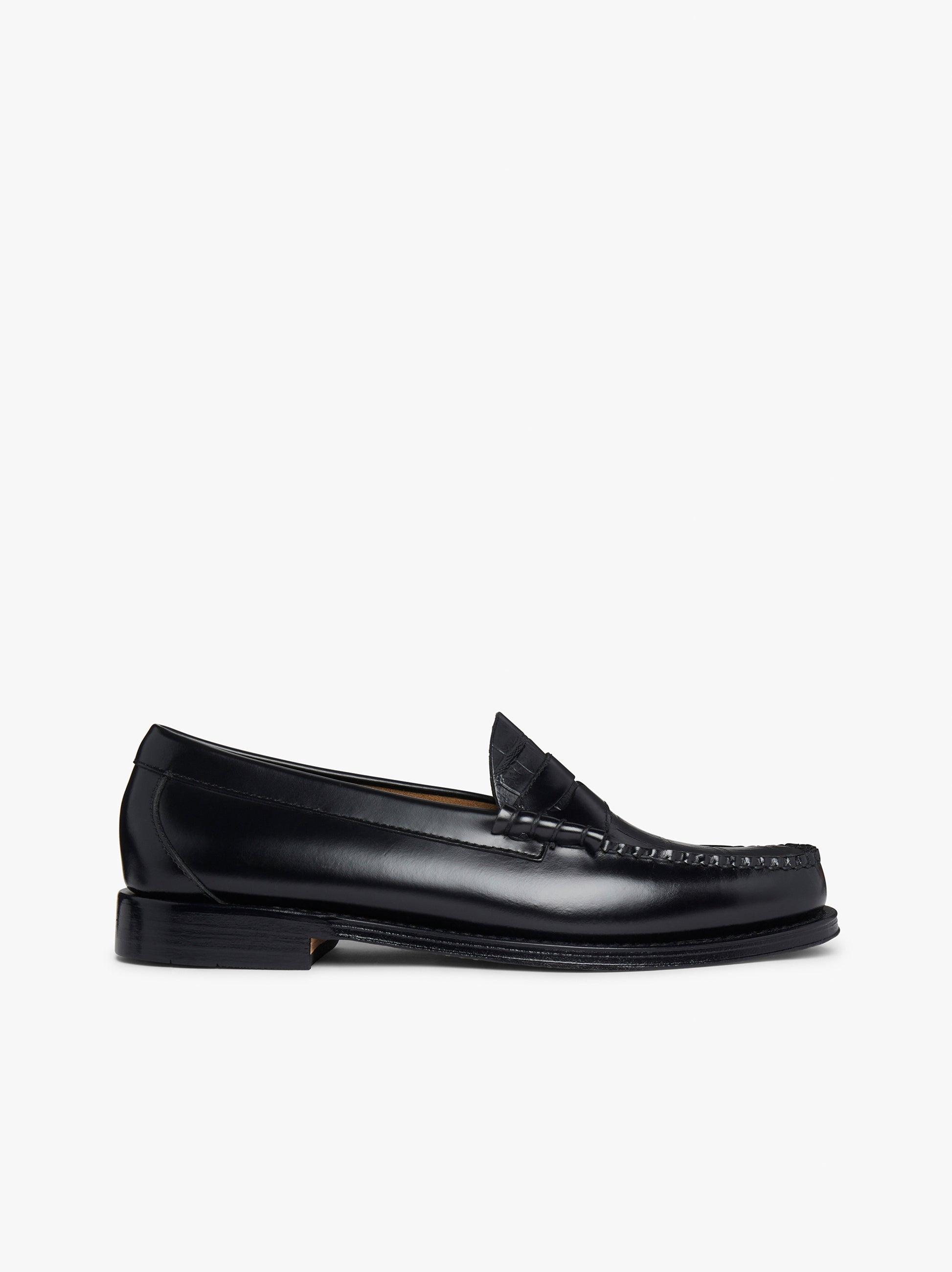 Croc Effect Leather Loafers Black Mens Loafers G.H.BASS 1876