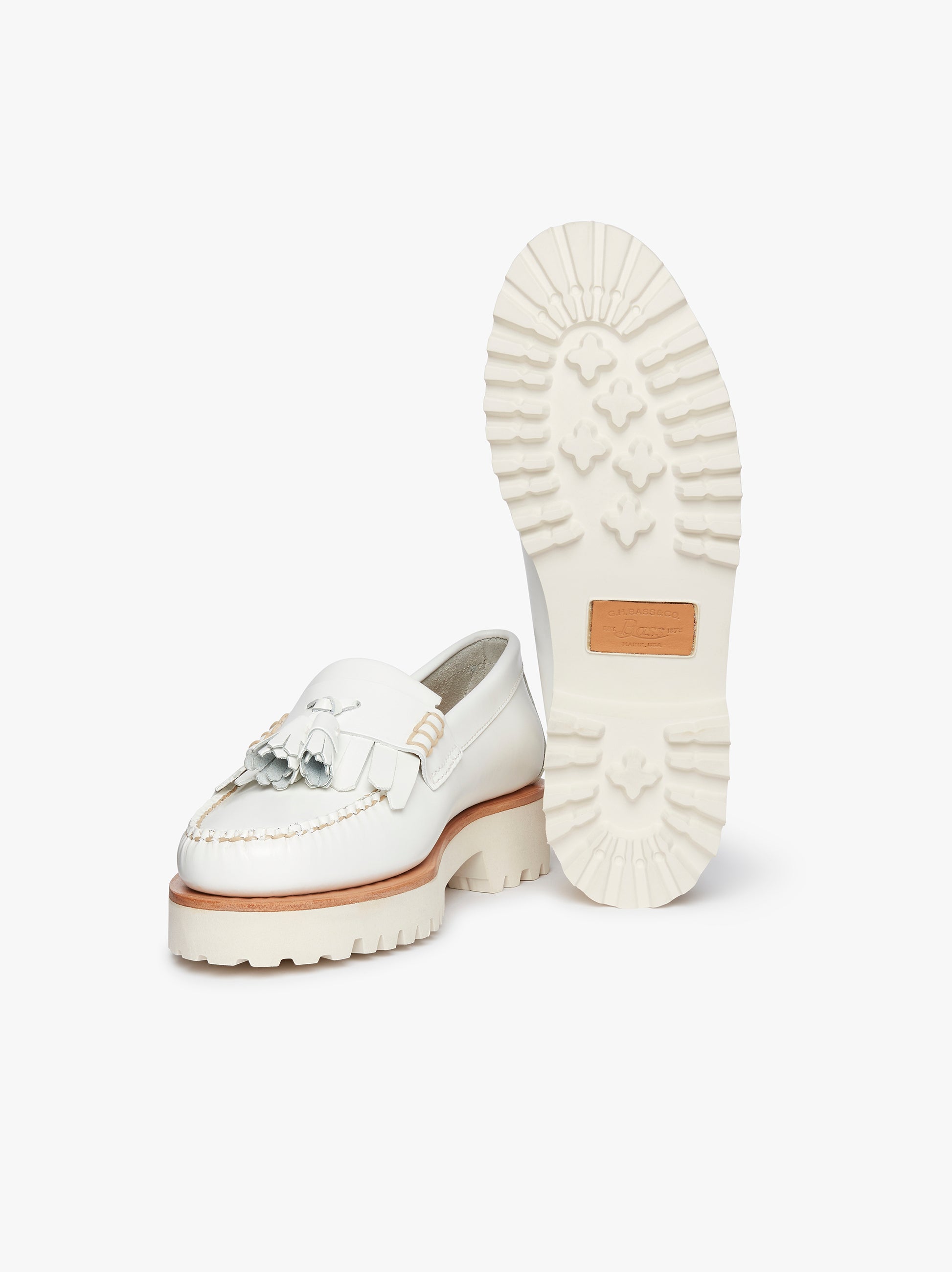 Womens White Loafers With Tassels | White Leather Loafers